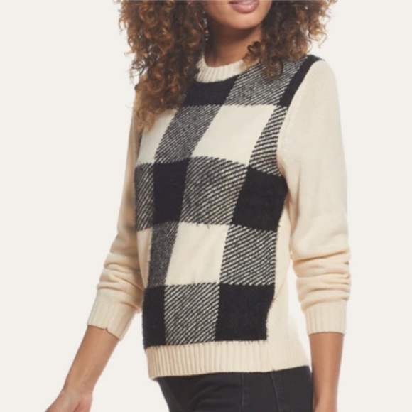 Original Weatherproof Vintage Sweaters - Original Weatherproof Vintage Black and Cream Buffalo Plaid Sweater Size XS